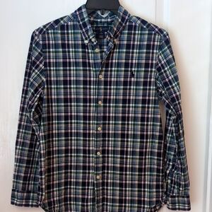 Ralph Lauren Blue Preppy Plaid Cotton Button Down Shirt. Boys Size Large 14-16